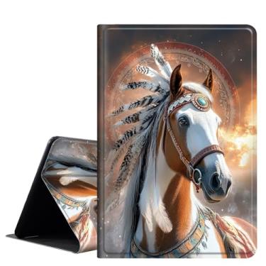 Imagem de Capa para iPad Pro de 13 polegadas M4 (modelo 2024, 7ª geração), capa fólio de couro PU com hibernar automático, Viewin em vários ângulos, cavalo tribal