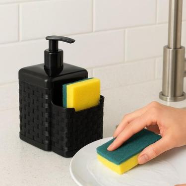 Imagem de Kit Porta Detergente Dispenser + Lixeira 5 Litros Rattan Sabonete Liqu