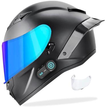 Imagem de GDM Capacete De Motocicleta Demon Com Intercomunicador Bluetooth - XX-Grande - Preto Fosco - Escudos De Irídio E Transparentes