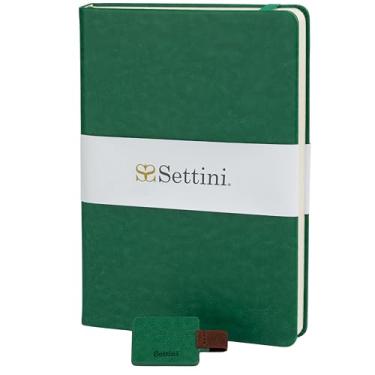 Imagem de SETTINI Caderno de diário para escrita, caderno de capa dura de couro vegano - laço para caneta, bolsos traseiros e design plano, 120 g/m2 A5 papel pautado para faculdade, sem sangramento, conjunto de