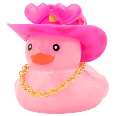 Imagem de wonuu Chapéu de cowboy rosa claro de patos de borracha, decoração de painel de pato brilhante para acessórios de enfeite de carro com corrente de óculos de coração (rosa claro e ouro rosa)