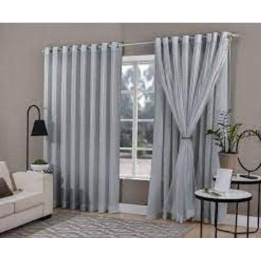 Imagem de Cortina Sala Quarto Voal Xadrez Com Forro Cinza 4,00X2,50M