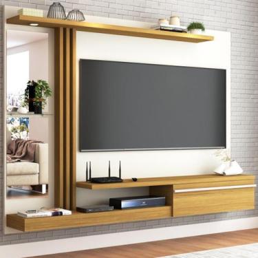 Imagem de Painel para TV Até 55 Polegadas com Led Tulum 1 Porta Off White/Cinamo