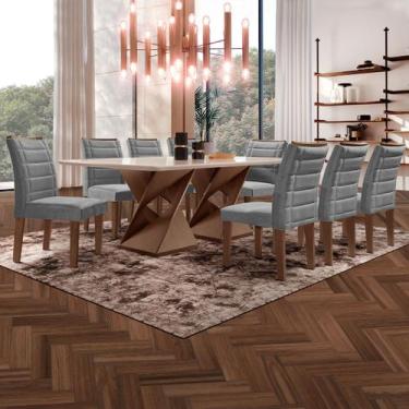 Imagem de Mesa de Jantar 8 Lugares Genova com Vidro Chocolate/Off White/Cinza - 