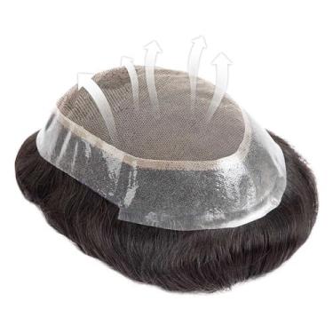 Imagem de Toupee para homens prótese capilar masculina sistema de cabelo de renda francesa peruca masculina peruca Remy peça de cabelo humano poli em torno de renda respirável substituição de cabelo para homens