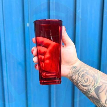 Imagem de Jogo de Copo Vidro Bali 320ml Quadrado Vermelho Agua - 8Un - PRATICASA