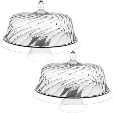 Imagem de 2 Porta Bolos Boleira com Cúpula e Pé 34cm Transparente Torta Doces Crippa Glassy