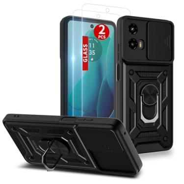 Imagem de Capa para Moto G-5g-2024: com protetor de tela de 2 peças, capa de câmera deslizante e suporte para capa de celular Moto G 2024, preta