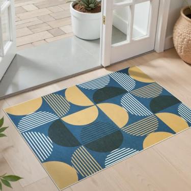 Imagem de LEEVAN Tapete de entrada 5 x 7 cm, tapete pequeno para ambientes internos e externos, tapete de porta da frente de juta fácil, tapetes de cozinha neutros azuis laváveis para piso antiderrapante