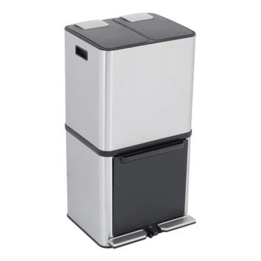 Imagem de Lixeira Chão Seletiva Tripla Smart Aço Inox 50L - Prateado
