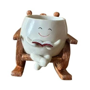 Imagem de Generic Cadeira de balanço, vaso de flores, plantador, versátil, criativo, pequeno, enfeite de mesa, recipiente para plantas, mesa, escritório, peitoril da, Branco