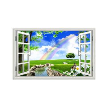 Imagem de Falsas Janelas Paisagens Impressões em Tela-Arco-íris árvore prado Imagem arte moderna-Natureza Pintura Decoração Parede 30x50cm Sem Moldura