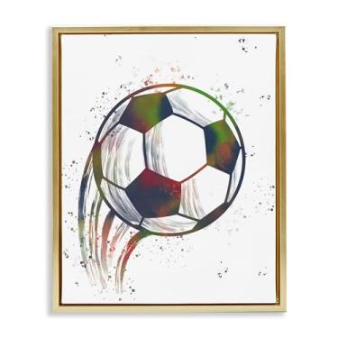 Imagem de Stupell Industries Arte de parede em tela flutuante com moldura dourada de bola de futebol Splatter, design de Marcus Prime, 53 x 43 cm