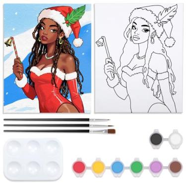 Imagem de Nuberlic Tela pré-desenhada 20 x 25 cm para pintar para adultos, Natal, meninas, presente de aniversário, kits de pintura com tema feminino, faça você mesmo, beba e pinte lembrancinhas de festa
