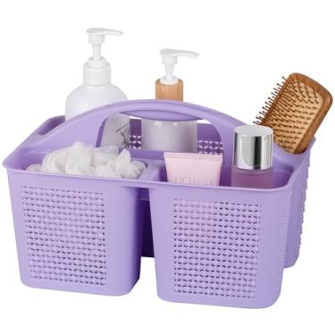 Imagem de UUJOLY Cesto de chuveiro portátil de plástico, cesto de chuveiro de limpeza com compartimentos de alça organizador de cesta de armazenamento para banheiro, cozinha, faculdade, dormitório, pia, roxo