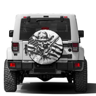 Imagem de Foruidea Capa de pneu sobressalente de caveira cowboy com orifício de câmera reserva capa de pneu de roda para trailer, trailer, SUV e muitos veículos de 45,7 cm