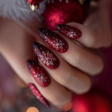 Imagem de Adesivos de unhas BJR Christmas em forma de amêndoa vermelho/preto 24 