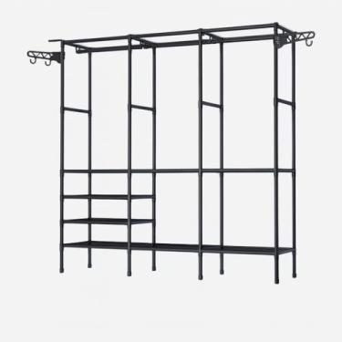 Imagem de Arara Cabideiro, Cabideiro de Chão Sapateira Rack Organizador Multiuso Aço Inox(Grande,Preto)