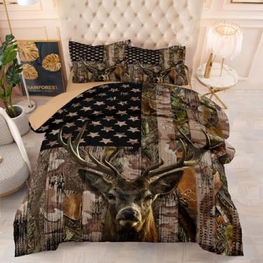 Imagem de Tailor Shop Jogo de cama casal com estampa camuflada com bandeira americana, 5 peças, para meninos e adolescentes