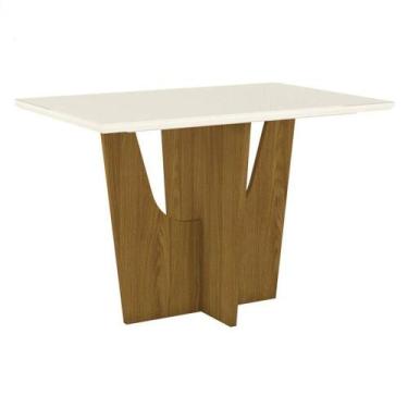 Imagem de Mesa De Jantar Vértice 120 Cm Canto Reto Com Vidro Nature Off White - 