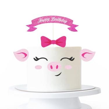 Imagem de Cute Pink Pig Happy Birthday Cake Topper,Cow Nose Ears Cake Decorations Set, Farm Zoo Animal Themed Baby Shower Birthday Party Decorations