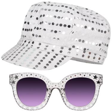 Imagem de Conjunto de acessórios KEYIDO Abba 70s Disco Silver Sequin, chapéu e ó