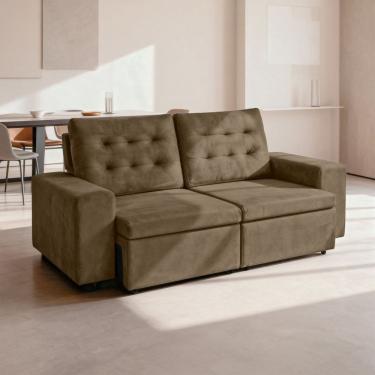 Imagem de Sofá Retrátil e Reclinável Molas 206 Veludo Marrocos Capuccino