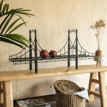 Imagem de Prateleira de ponte de metal – Prateleira flutuante de ferro para uso na parede ou na mesa – Suporte decorativo para livros, plantas e decoração de casa – Montado na parede ou mesa (preto Varsóvia)