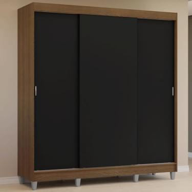 Imagem de Guarda-roupa Casal com Pés 3 Portas de Correr Rustic/preto Reno Madesa
