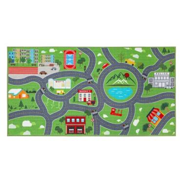 Imagem de BEQHAUSE Tapete de brincar infantil, tapete de quarto infantil Green City Traffic Road Ótimo para brincar com carros, 81 x 152 cm, tapete de carro para quarto de criança, sala de aula e sala de jogos