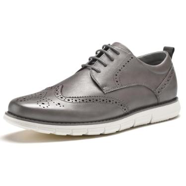 Imagem de CGRRBW Sapato social masculino, casual, Oxford, tênis social com ponta de asa, estilo brogue, escritório, Cinza, 40