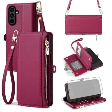 Imagem de Asuwish Capa de telefone para Samsung Galaxy S25 FE 5G carteira com zíper com protetor de tela de vidro temperado e alça de pulso slot para cartão flip acessórios para celular S 25 EF S25FE 25S 25FE