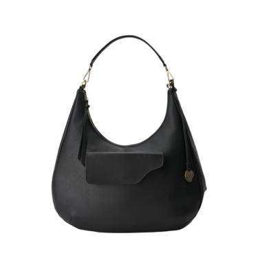Imagem de DANEAULT Bolsa Hobo grande – The Wendy – Bolsa feminina de couro granulado italiano – Alças conversíveis e removíveis – Bolsa tiracolo elegante, Preto