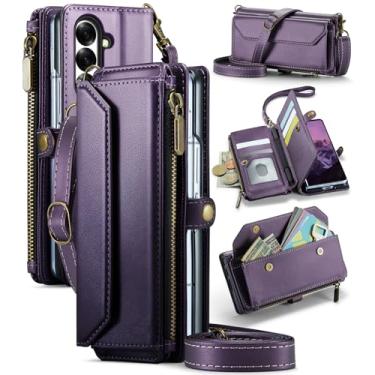 Imagem de Asuwish Capa de celular para Samsung Galaxy Z Fold 7 com zíper e compartimento para caneta S e alça de pulso, suporte para cartão de crédito com bloqueio de RFID, acessórios para celular ZFold Z7 G