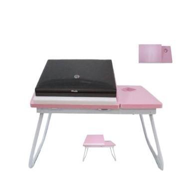 Imagem de Suporte Para Notebook Mesa Em Madeira Cama Ajustavel Multifuncional Sofa Apoio Home Office Dobravel Rosa