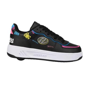 Imagem de HEELYS Tênis feminino Rezerve Fn Guess (criança pequena/adulto) com salto com rodas, Preto/ciano/rosa neon, 9 Big Kid