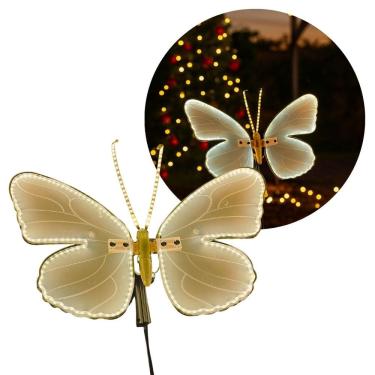 Imagem de Borboleta Iluminada LED com Movimento 40x30cm para Jardim e Decoração Natalina Bivolt com Haste 65cm