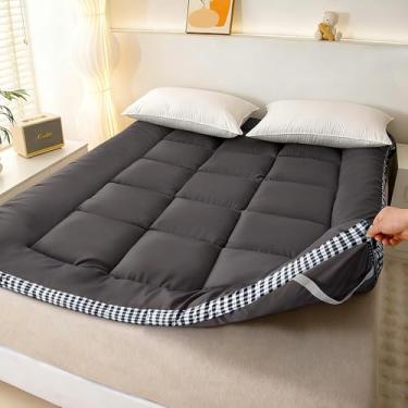 Imagem de Cobertura de colchão King Size de 7,6 cm de espessura – Capa de colchão antiderrapante para dor nas costas, respirável, dobrável, protetor de colchão lavável na máquina (198 x 203 cm, preto)