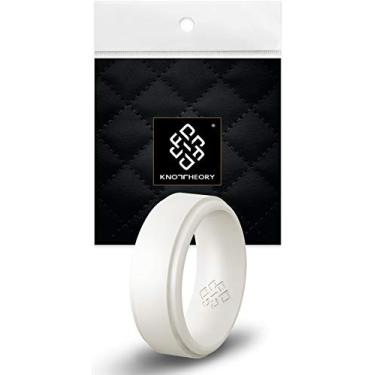 Imagem de Anel de silicone respirável masculino Knot Theory branco pérola - borda de 9 mm de largura banda de casamento de borracha tamanho 14 extra grande XGG - academia treino Crossfit levantamento peso Rugby futebol basquete WWE esportes