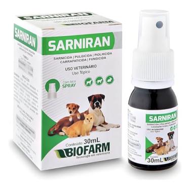 Imagem de Sarniran Spray Veterinário, Tratamento Tópico Sarnicida Pulguicida Carrapaticida Fungicida para Cães e Gatos (30ml)
