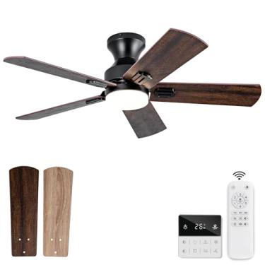 Imagem de KENSID Ventiladores De Teto Pretos De 42 Polegadas Com Luzes E Controle Remoto, Ventilador De Teto Moderno De Montagem Embutida De Baixo Perfil Com Luz, 5 Lâminas, Luz Led Regulável, Motor Cc De 6 V