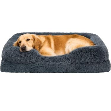 Imagem de Cama ortopédica para cães extragrandes de espuma viscoelástica confortável para animais de estimação com laterais, sofá-cama fofa com fundo antiderrapante, cinza escuro GG