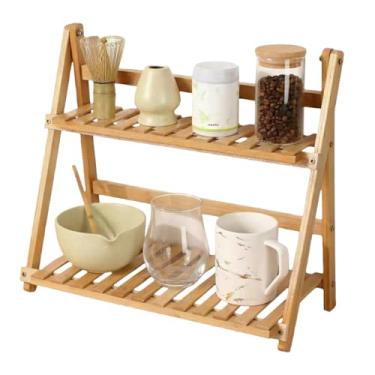 Imagem de NUOLUTH Prateleira organizadora de estação Matcha, organizador de bambu para café, batedor matcha, plantas pequenas, banheiro, rack de exibição de bancada dobrável de 29,7 cm para cozinha, peitoril de