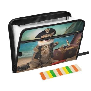 Imagem de Wassud Organizador de arquivos sanfonado de gato pirata com 13 bolsos com abas e adesivos, organizador de pastas de documentos de recibo de papel tamanho carta A4 para viagens de escritório