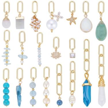 Imagem de PH PandaHall 20 peças de pingentes de pedras preciosas pingentes de pérola com clipe de papel dourado, pingente de coração de bala para colar de corrente de clipe de papel, fabricação de joias, 26 ~