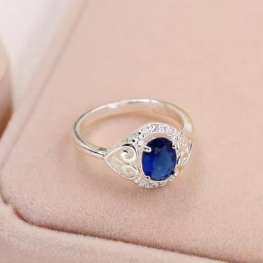Imagem de Anel de halo de zircônia cúbica oval para mulheres azul vermelho laranja anel elegante para mãe, noiva, amiga, aniversário, casamento, uso diário, joias YC6494, Latão Zircônia cúbica, Sem pedra