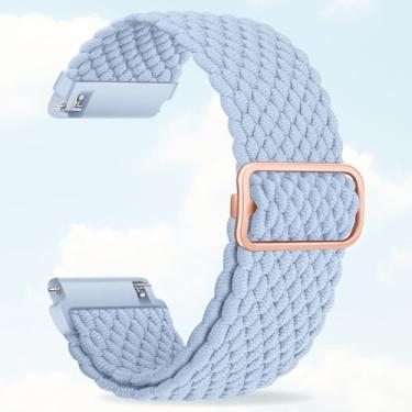 Imagem de Pulseira esportiva de nylon trançado elástico de 20 mm e 22 mm, liberação rápida, ajustável, compatível com Samsung Fitbit, substituição confortável para homens e mulheres (azul claro, 22 mm)