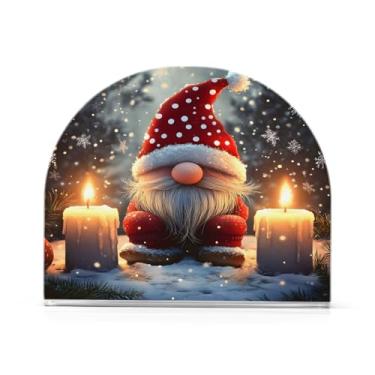 Imagem de xigua Suporte de guardanapo de gnomo fofo de Natal para mesas, porta-guardanapos de papel de placa acrílica elegante, dispensador de papel de seda independente moderno para sala de jantar, sala de