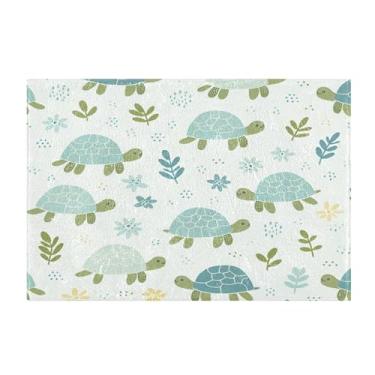 Imagem de Burbuja Tapete de banho Little Turtles, tapete de banheiro absorvente extra macio com suporte antiderrapante para banheiro, banheira, chuveiro, 40 x 61 cm