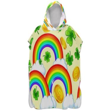 Imagem de Joisal Poncho de surfe para adulto trocador de roupas de banho com capuz toalhas de praia leves para homens desenhos animados coloridos arco-íris